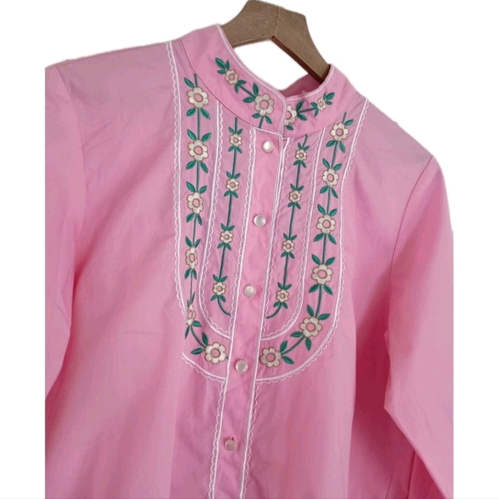 Vtg Bob Mackie Pink Embroidered Floral Western Blouse Shirt Size Medium